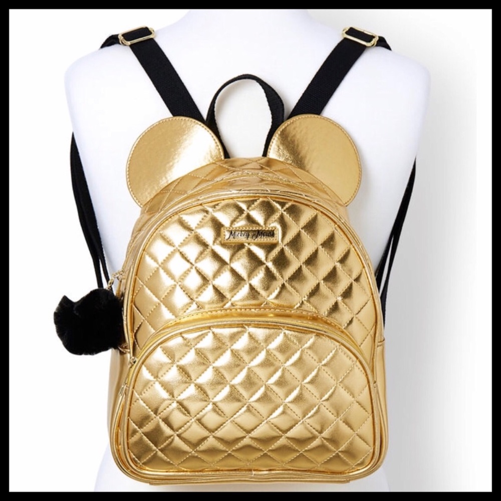 DISNEY MICKEY MOUSE METALLIC GOLD BACKPACK - Picture 2 of 2